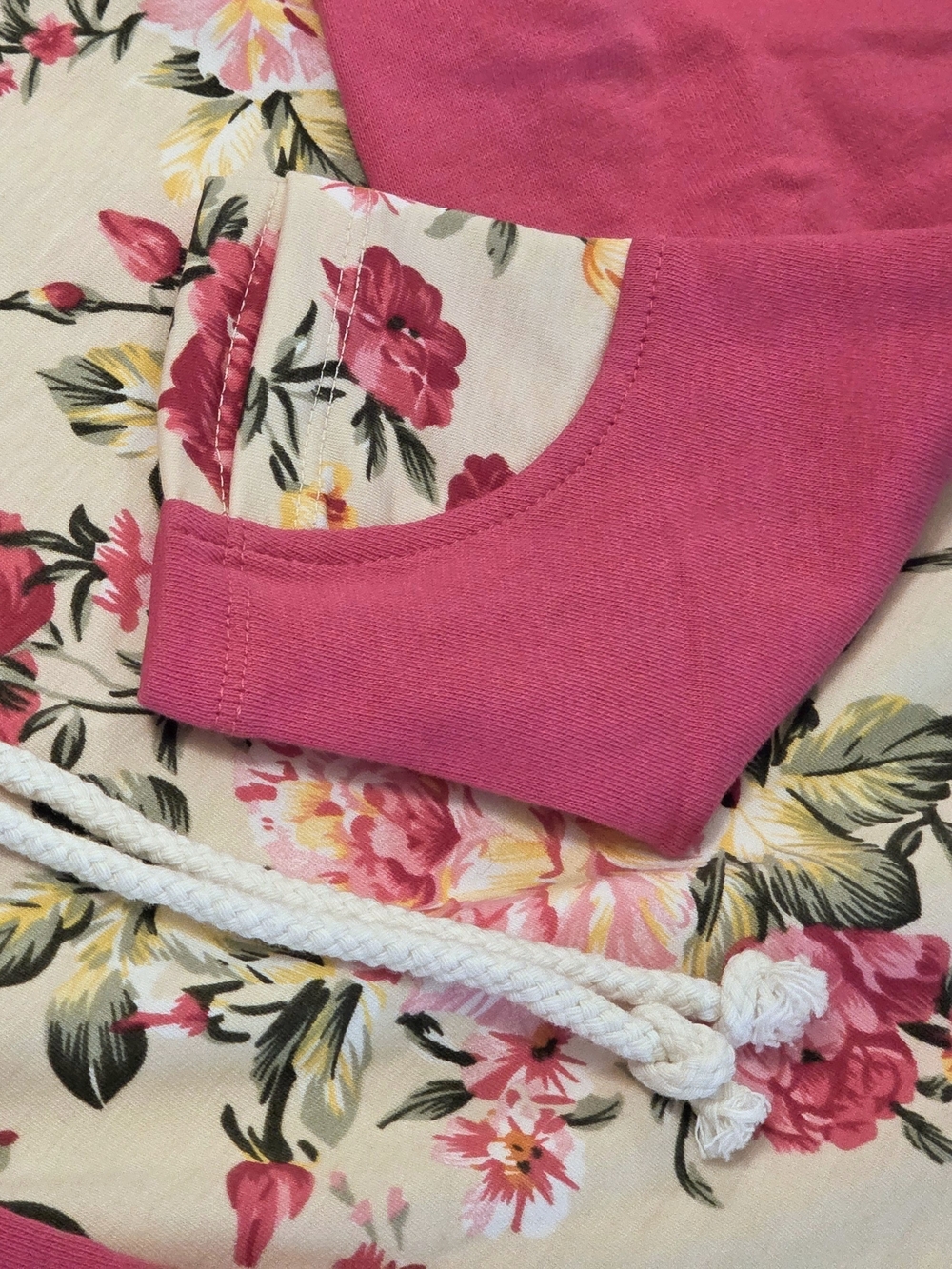 NWT Vanilla Bay Floral Asymmetrical Zip Hoodie Pink Cream Raglan Sweatshirt S - Picture 6 of 16